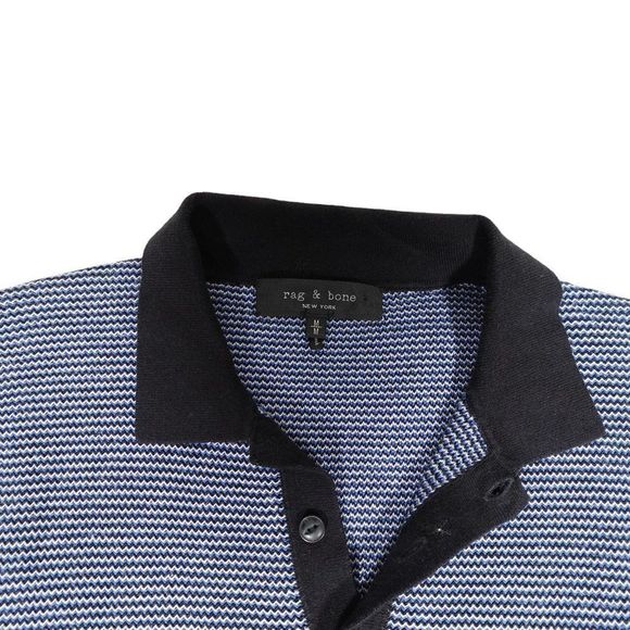 Rag & Bone Harvey Cotton Knit Polo Shirt Mens M Heavy Preppy Tight-Knit Blue - Picture 3 of 8